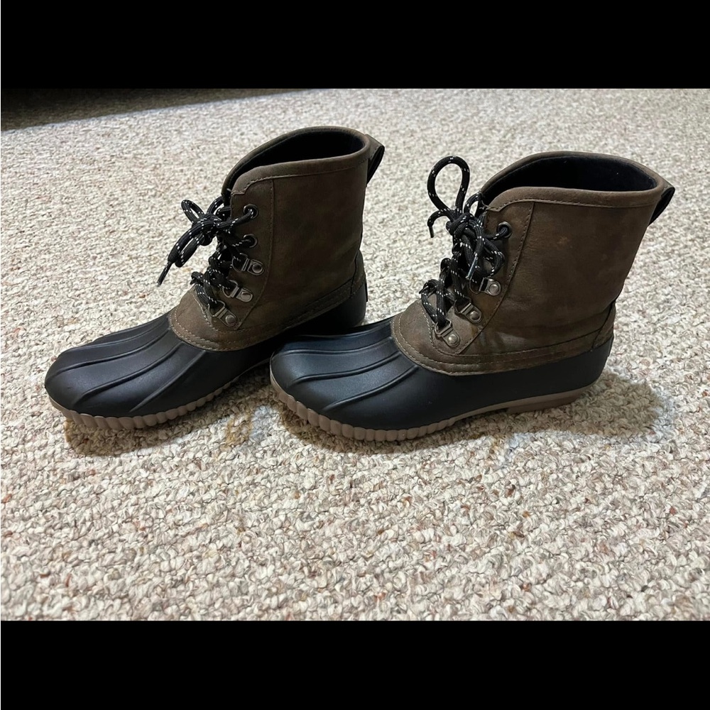Brown and Black Duck Boots